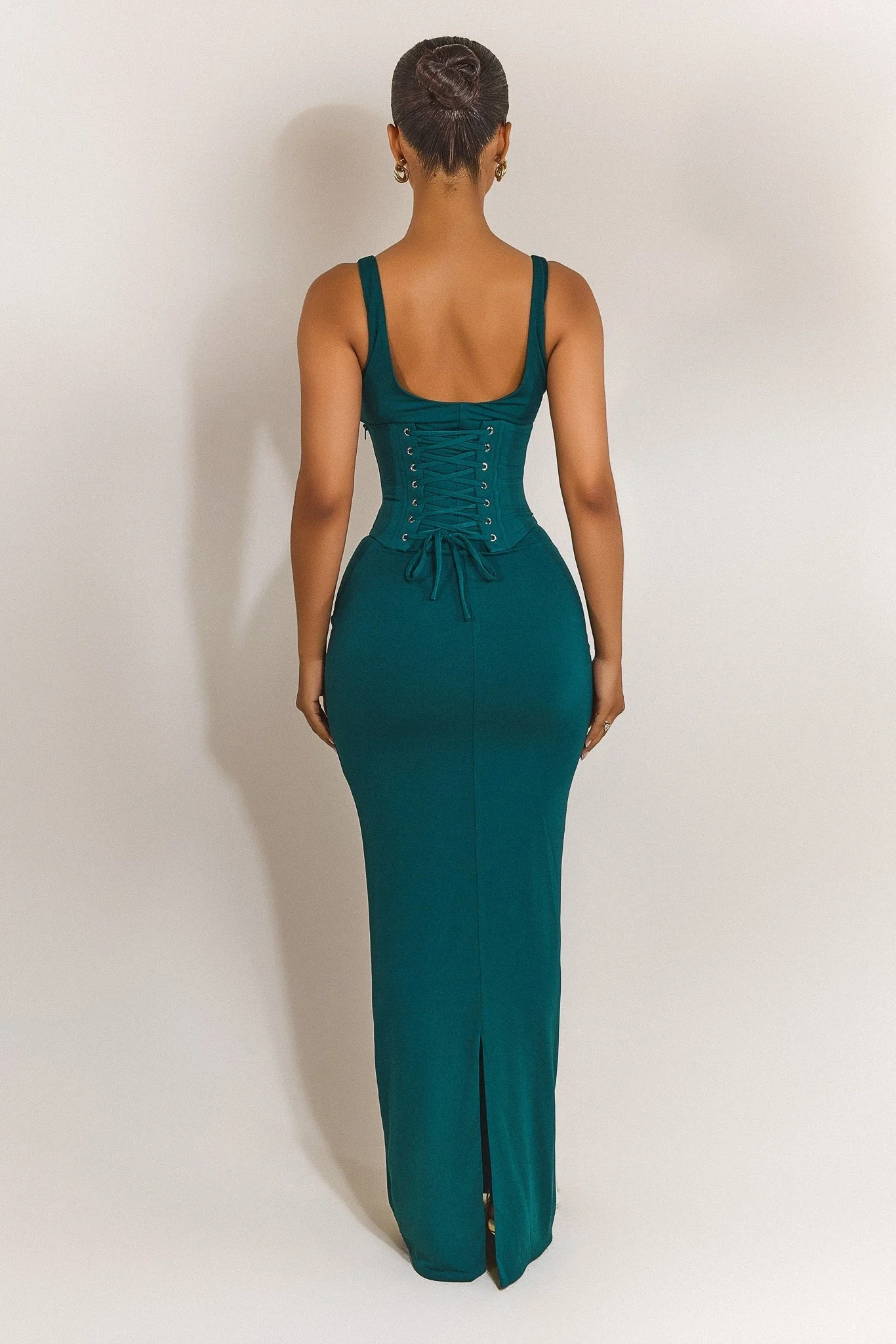 The Sandra Scoop Corset Maxi Dress in Teal - Image 11