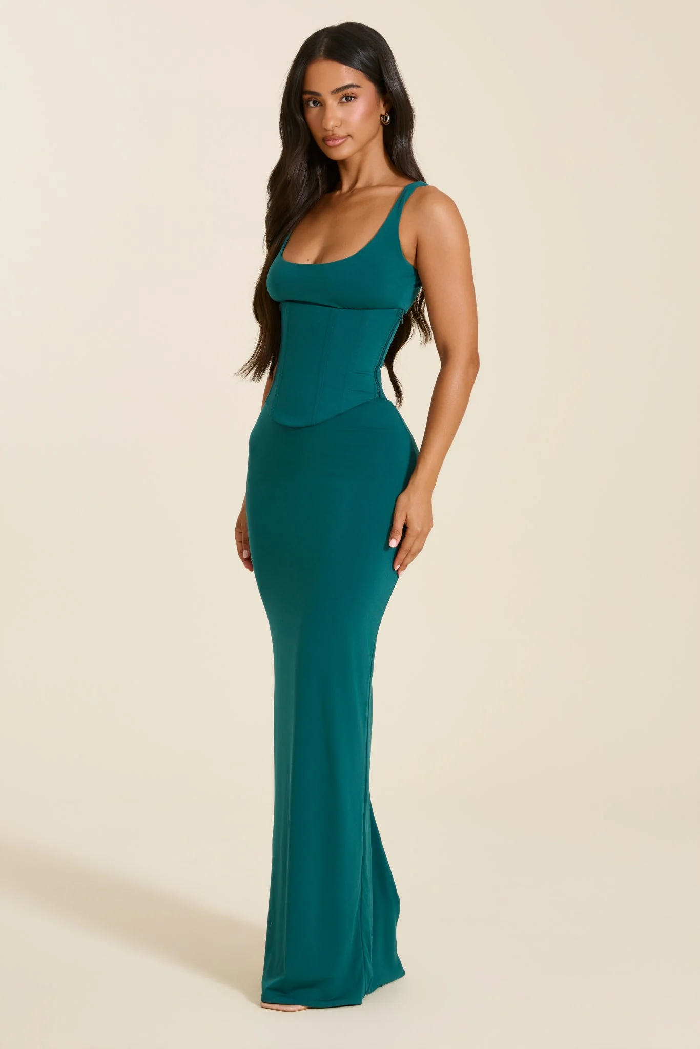 The Sandra Scoop Corset Maxi Dress in Teal - Image 5