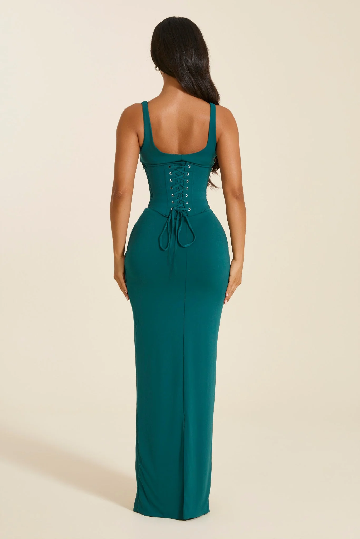 The Sandra Scoop Corset Maxi Dress in Teal - Image 6