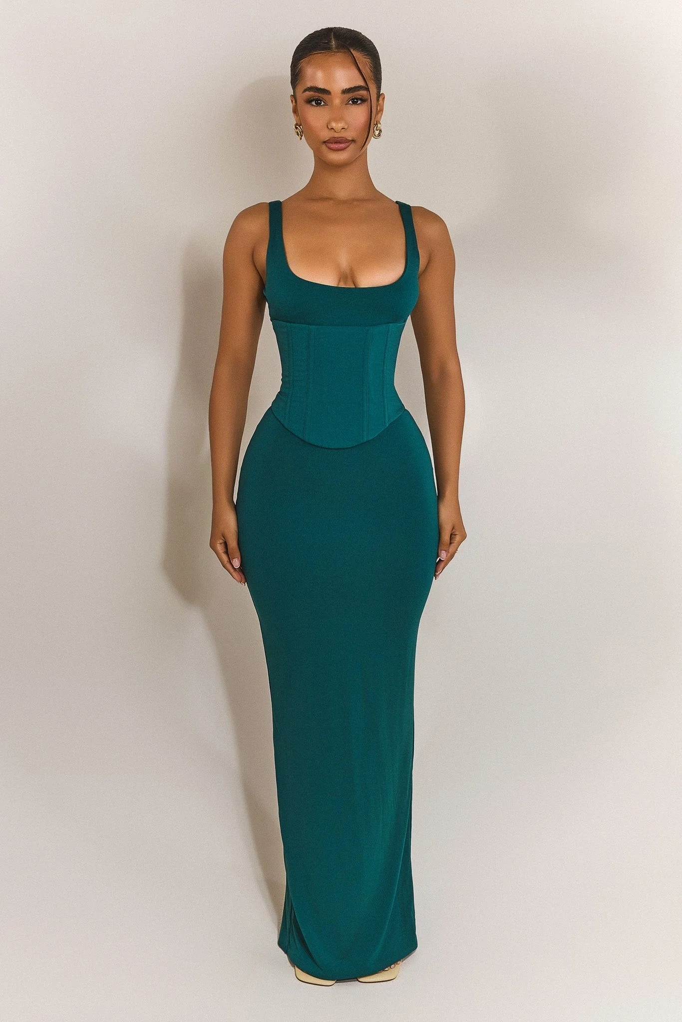 The Sandra Scoop Corset Maxi Dress in Teal - Image 9