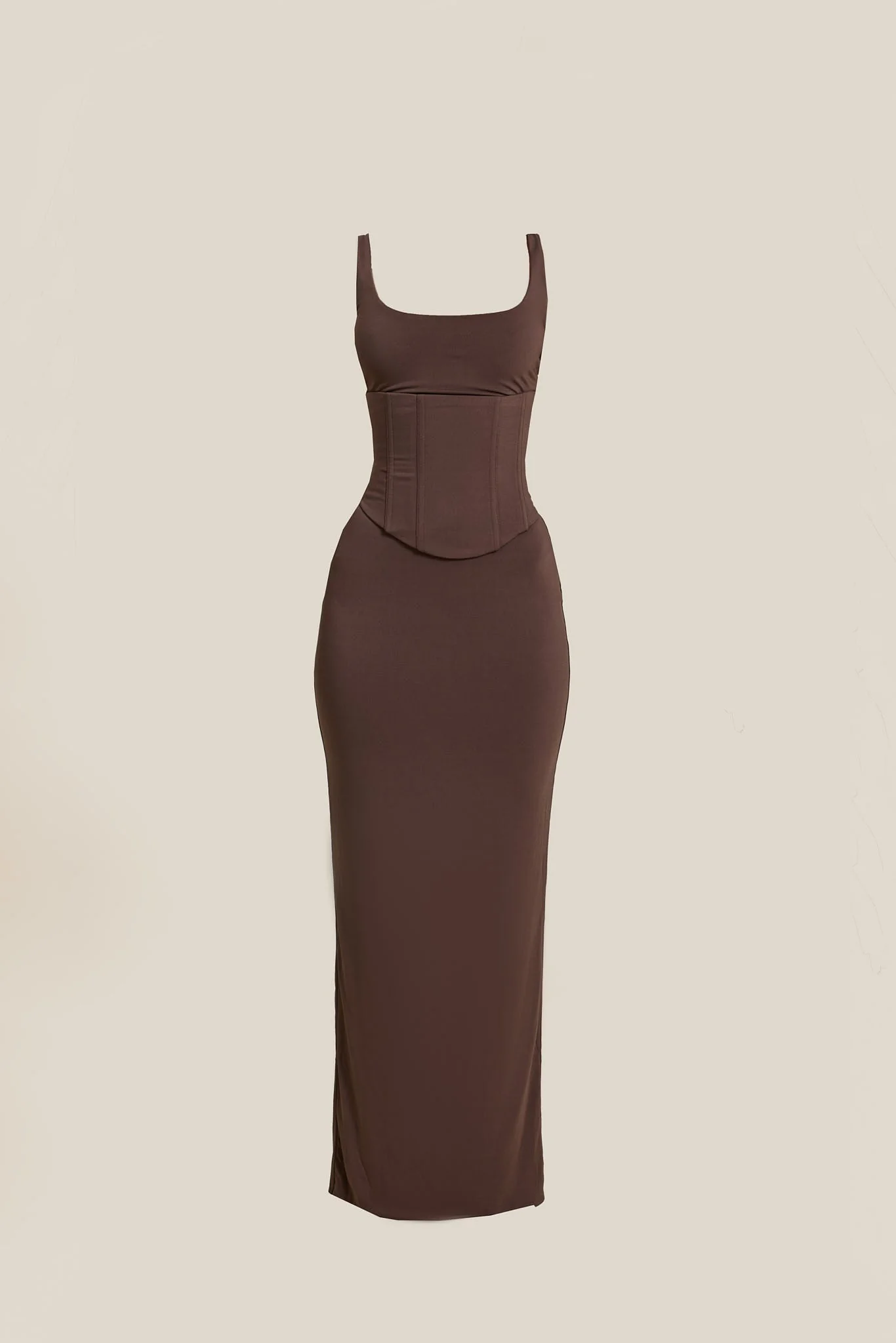 The Sandra Scoop Corset Maxi Dress in Brown - Image 6