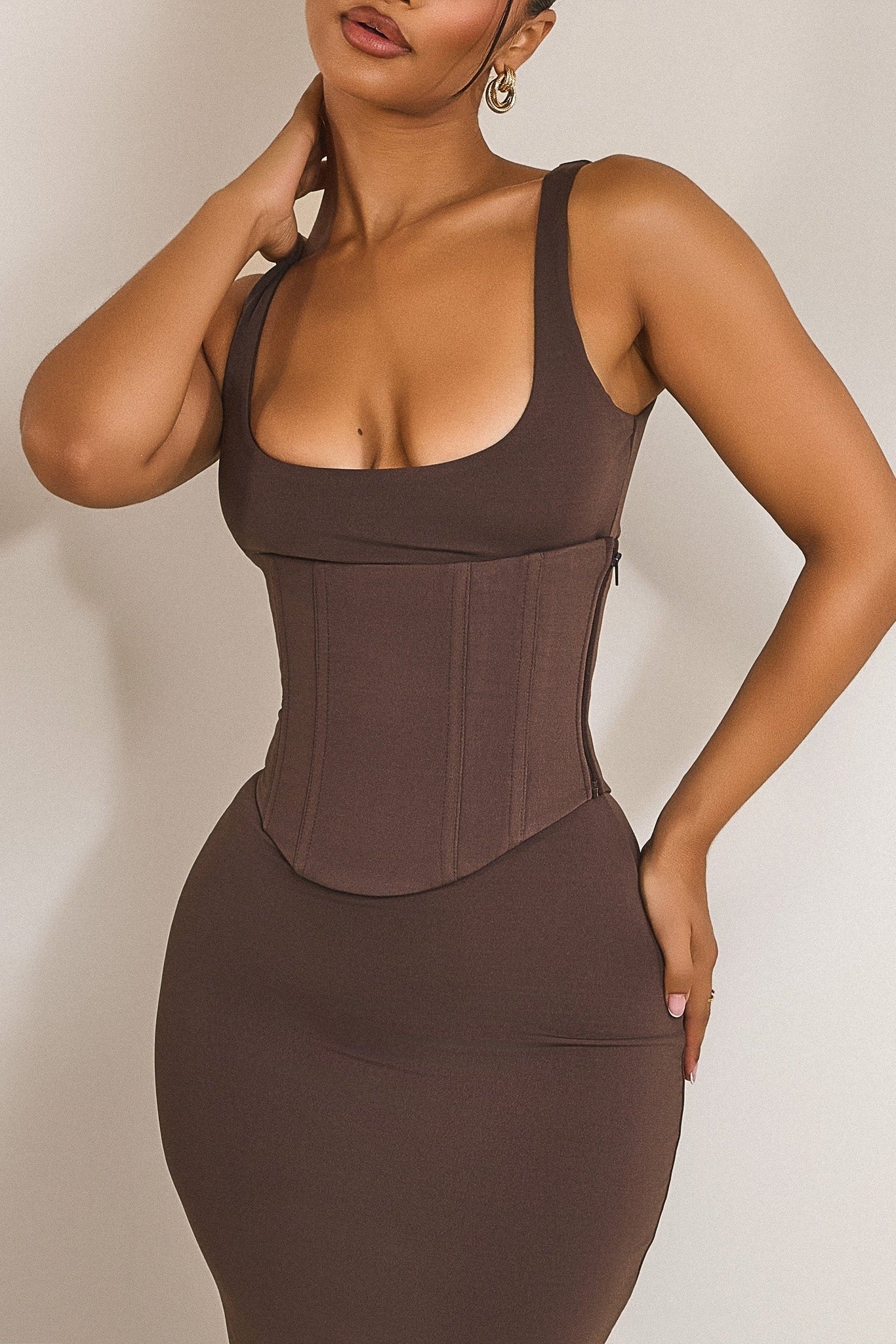 The Sandra Scoop Corset Maxi Dress in Brown - Image 8