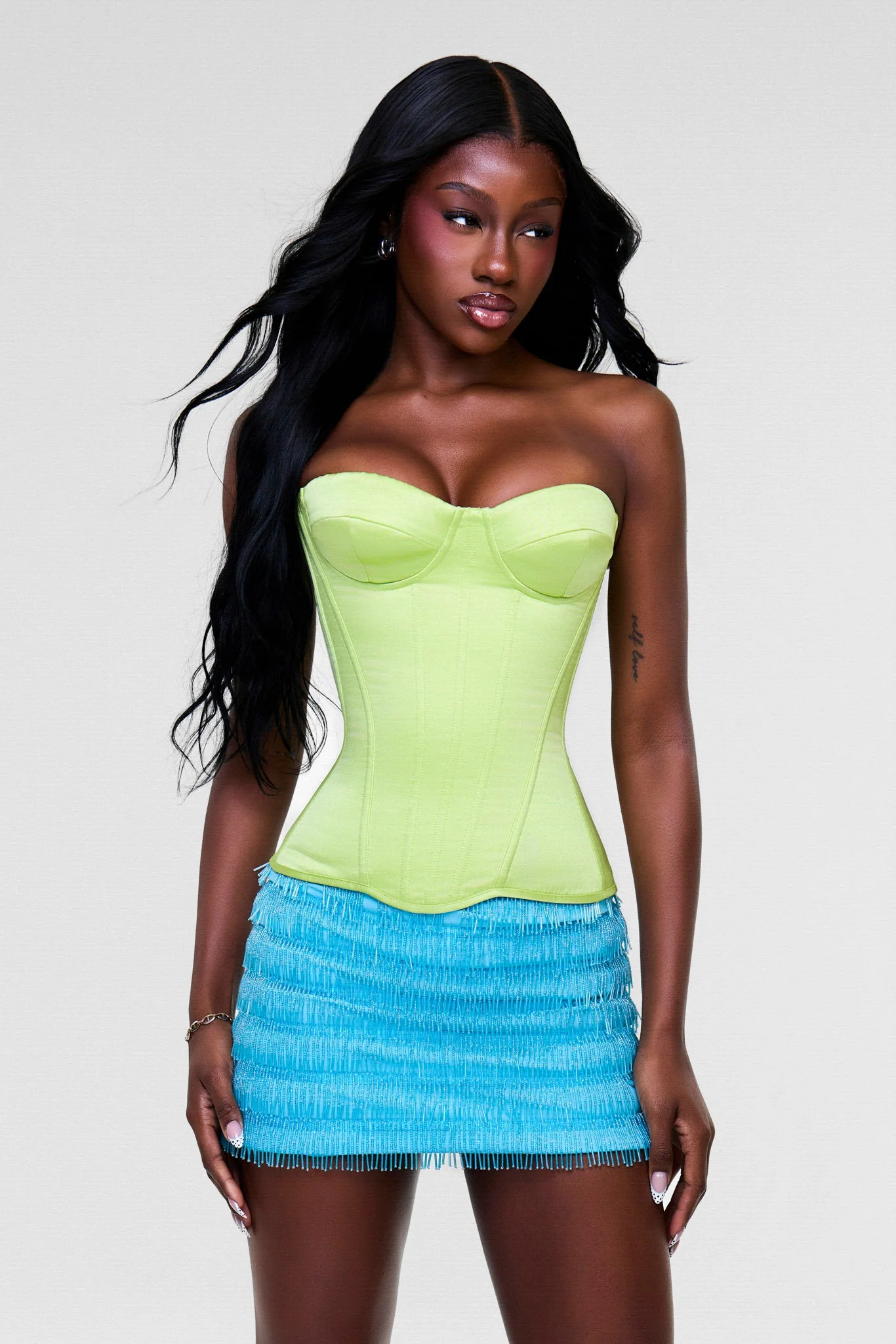 The Avena Beaded Mini Skirt in Blue - Image 7