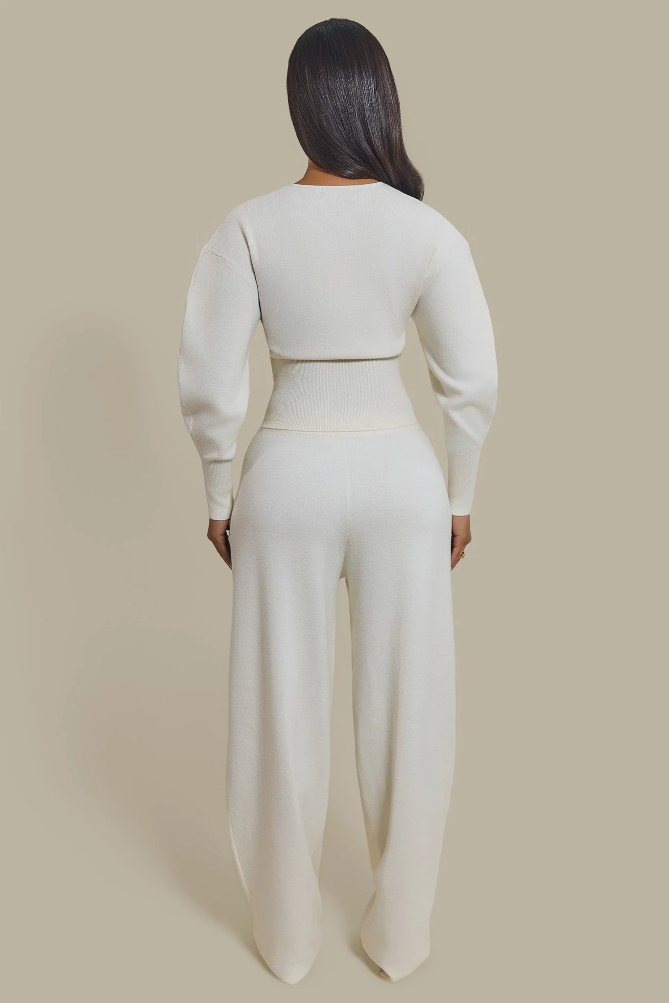 The Knit Button Up Joggers in Cream - Image 4