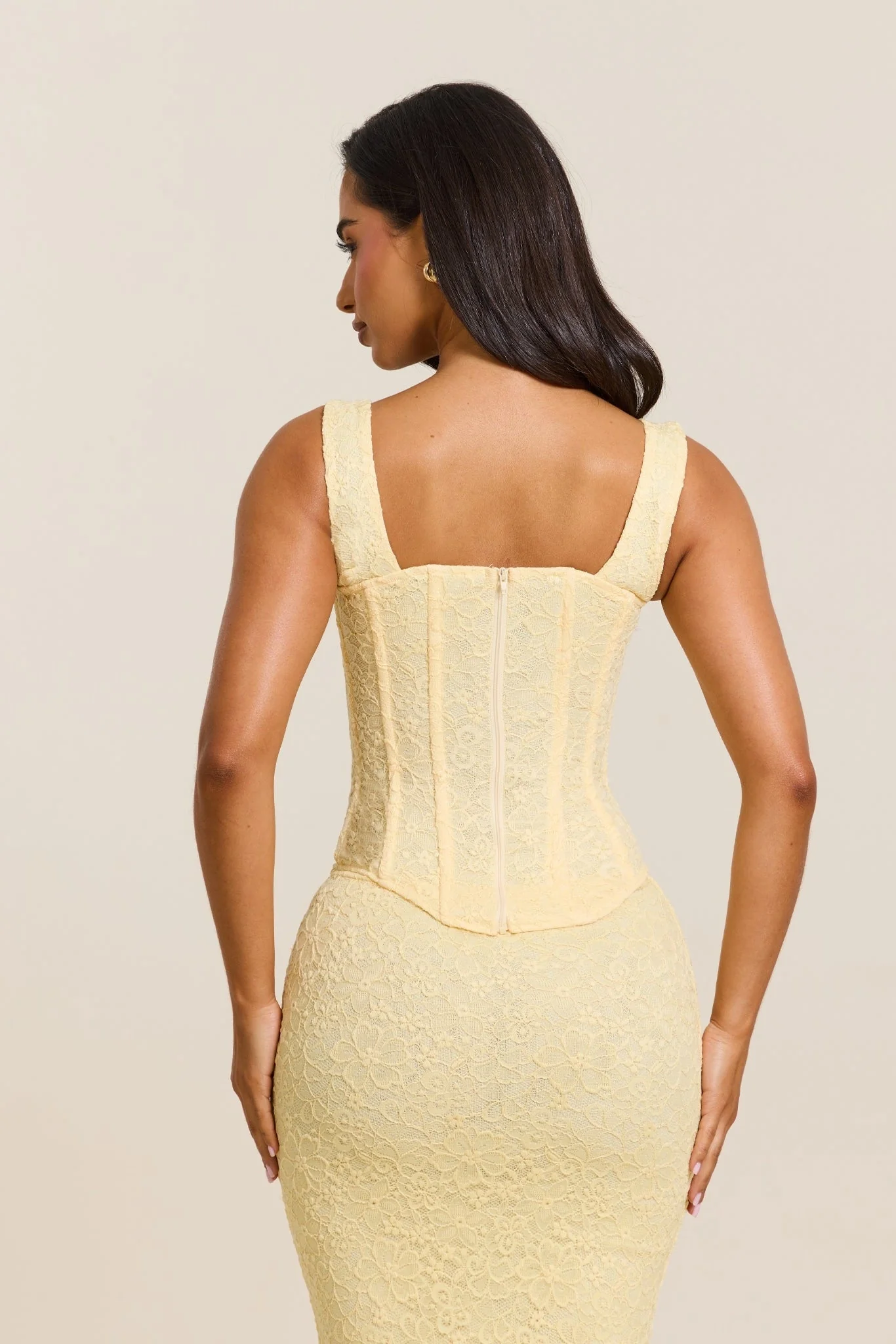 The Cinched Lace Corset Maxi Set in Yellow - Image 6