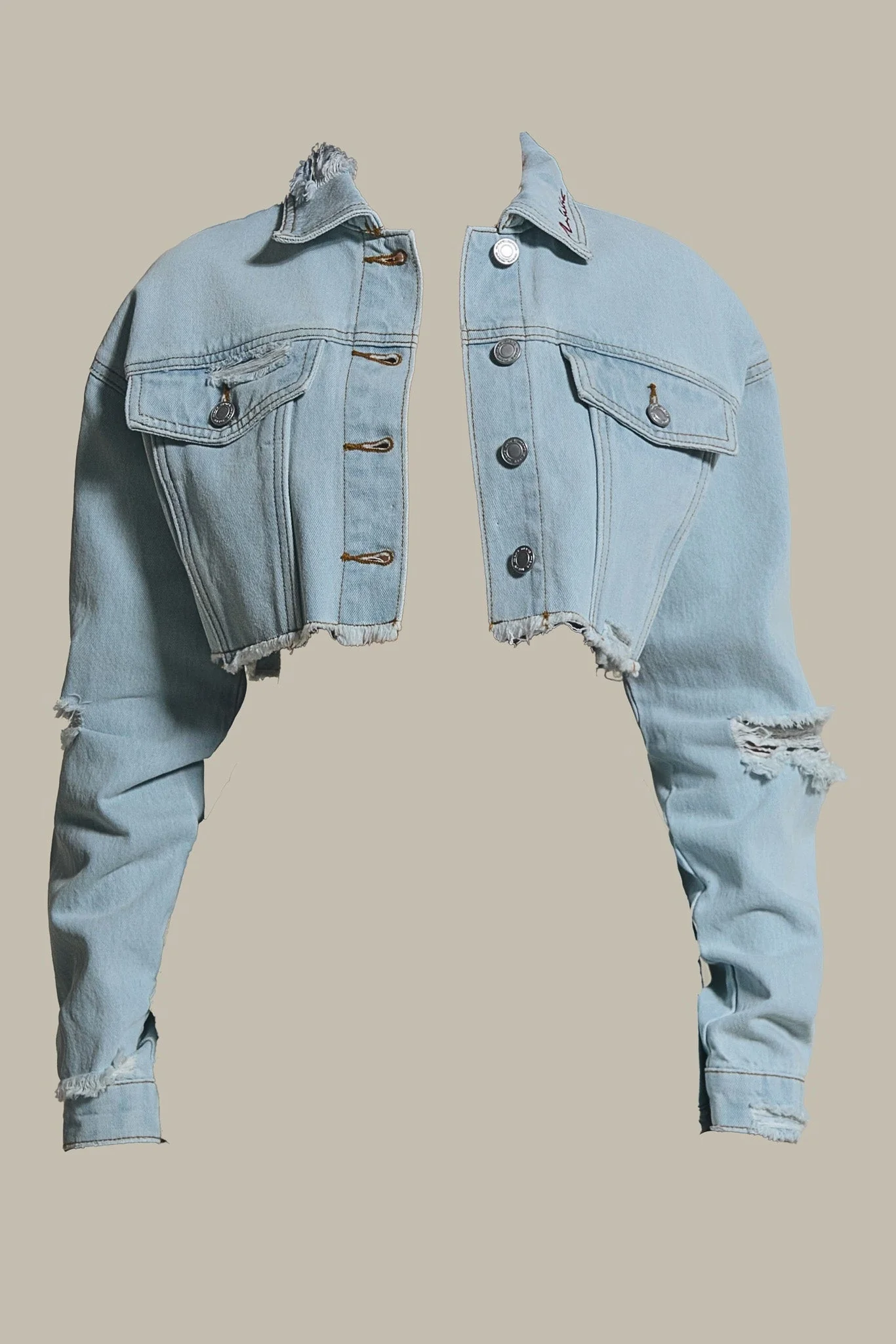 The Esha Cropped Denim Jacket in Light Wash Blue - Image 5