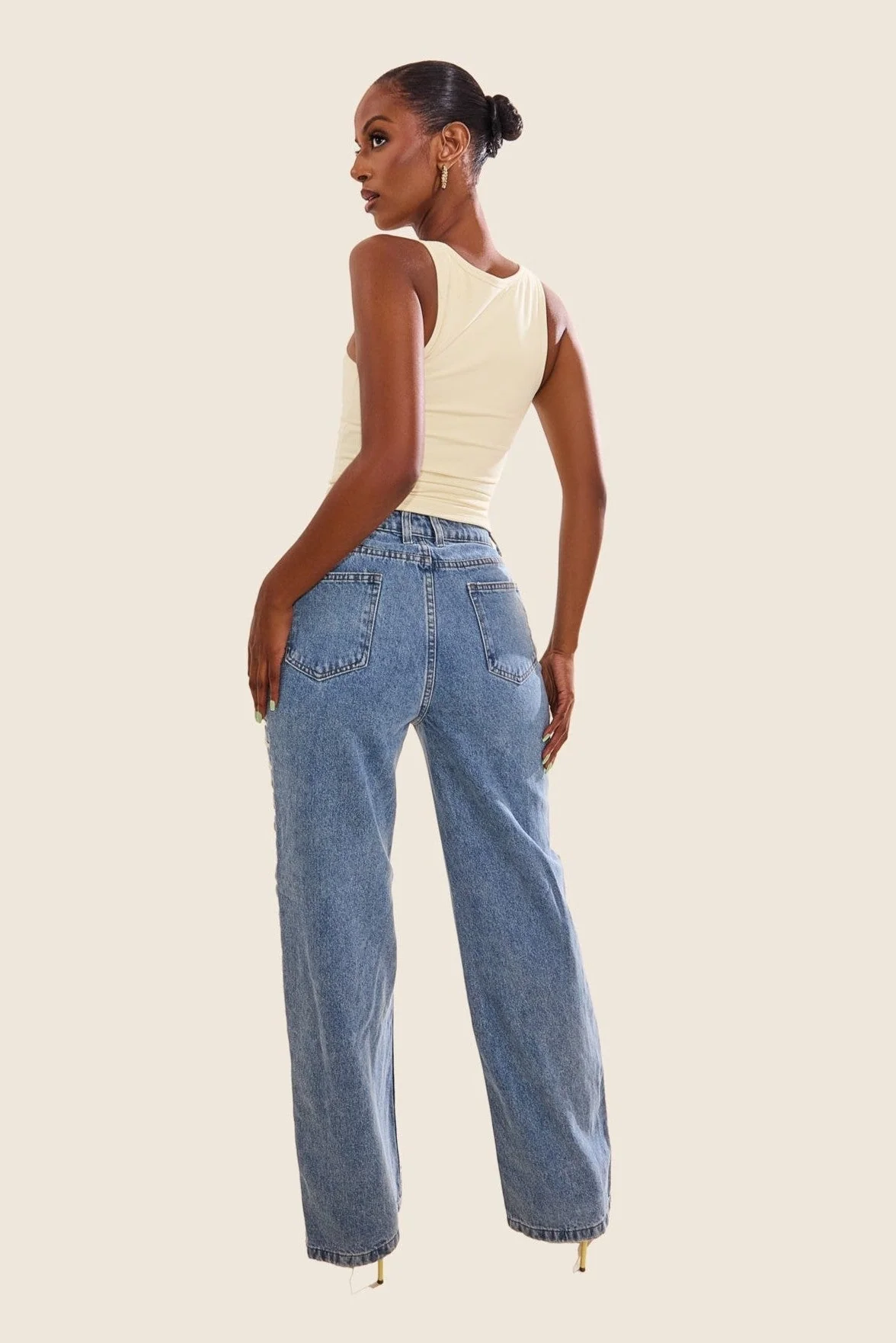 The Denim Lace Up Jeans in Dark Wash - Image 3