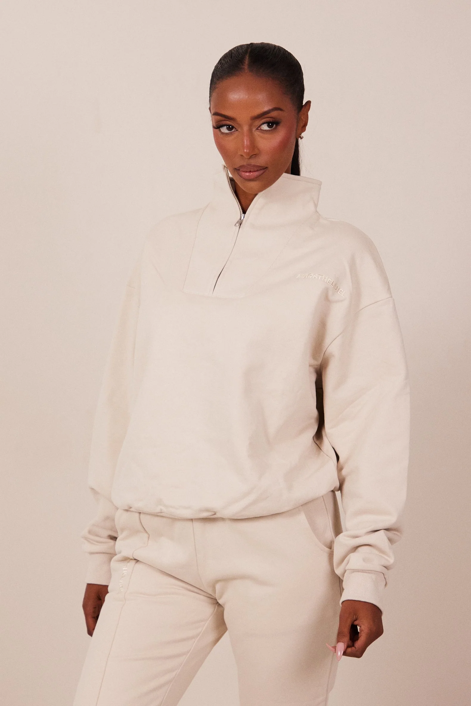 The Essentials Quarter Zip in Stone - Image 8