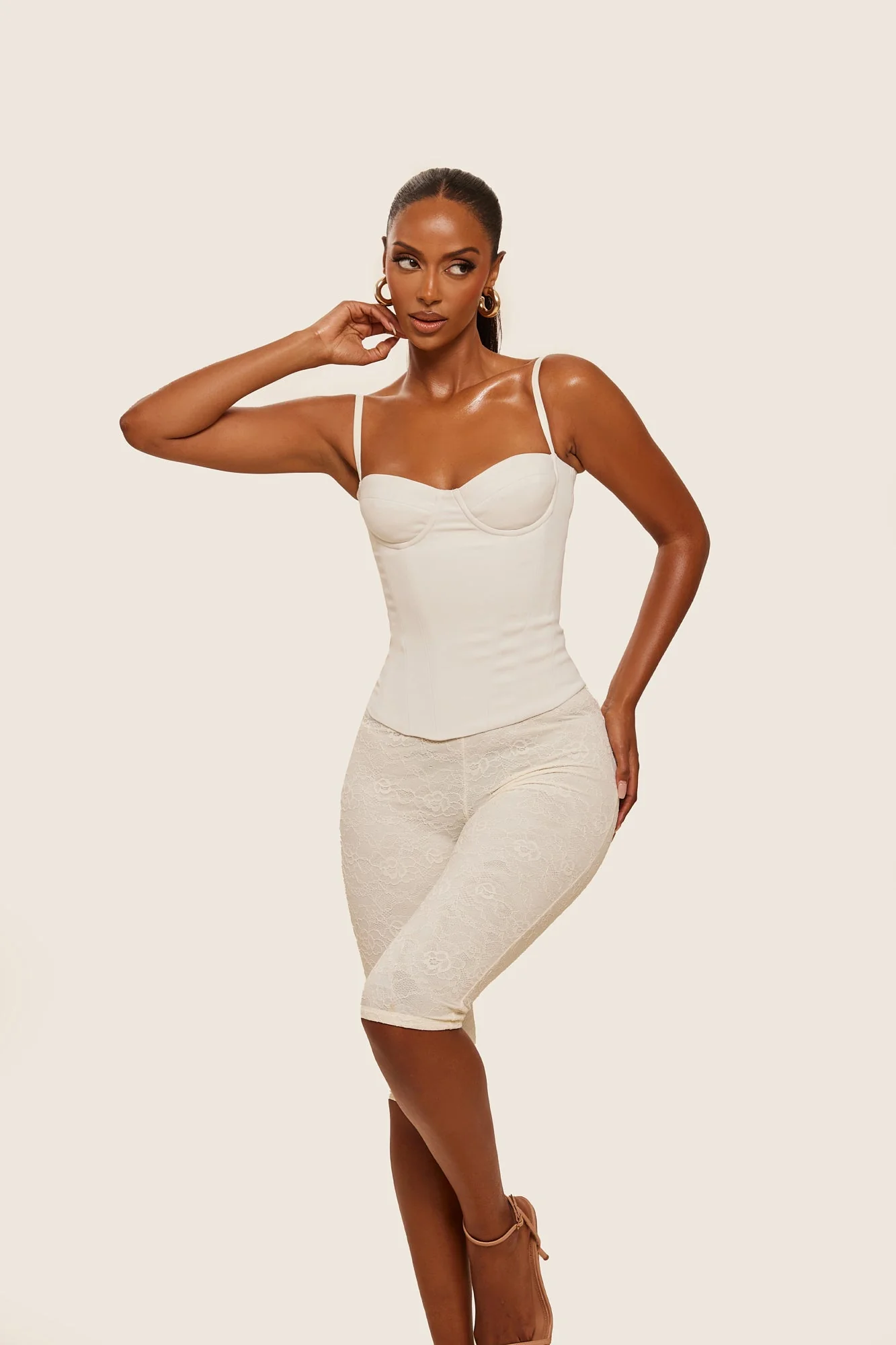 The Everly Lace Up Corset Top in Off White - Image 19