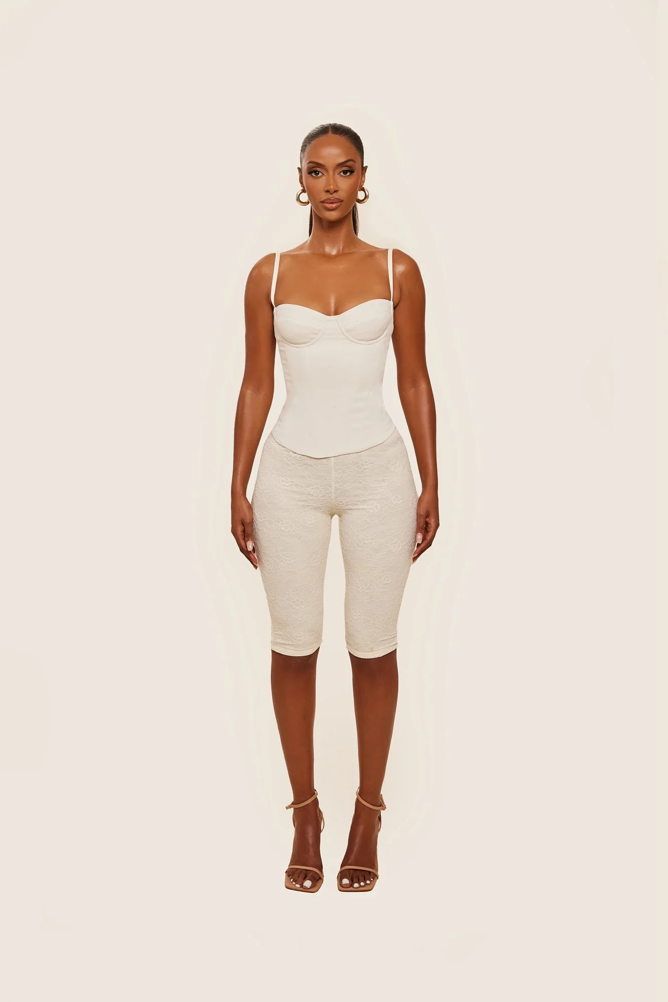 The Everly Lace Up Corset Top in Off White - Image 20