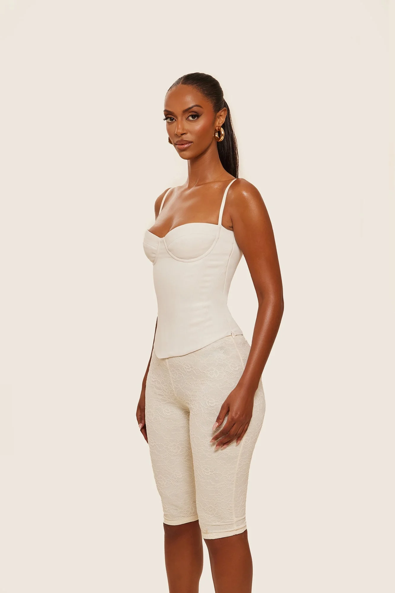 The Everly Lace Up Corset Top in Off White - Image 22