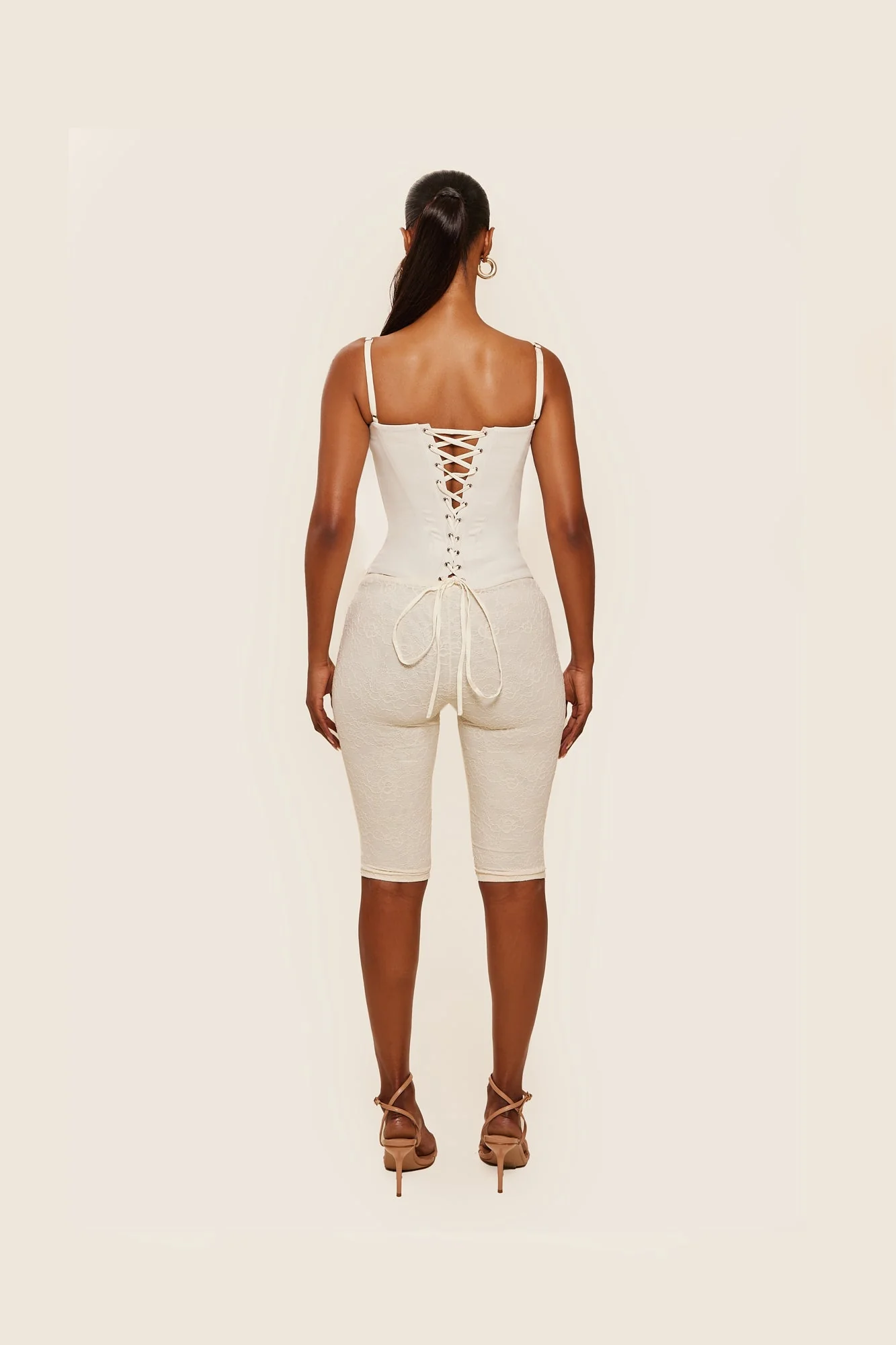 The Everly Lace Up Corset Top in Off White - Image 23