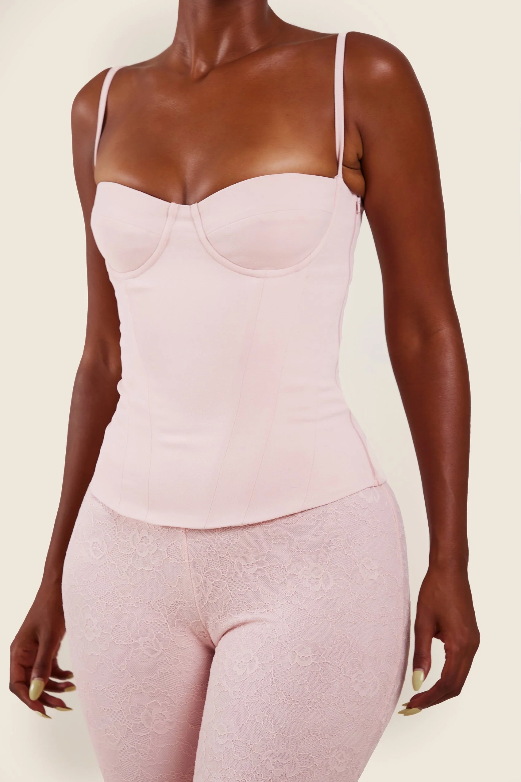 The Everly Lace Up Corset Top in Baby Pink - Image 8