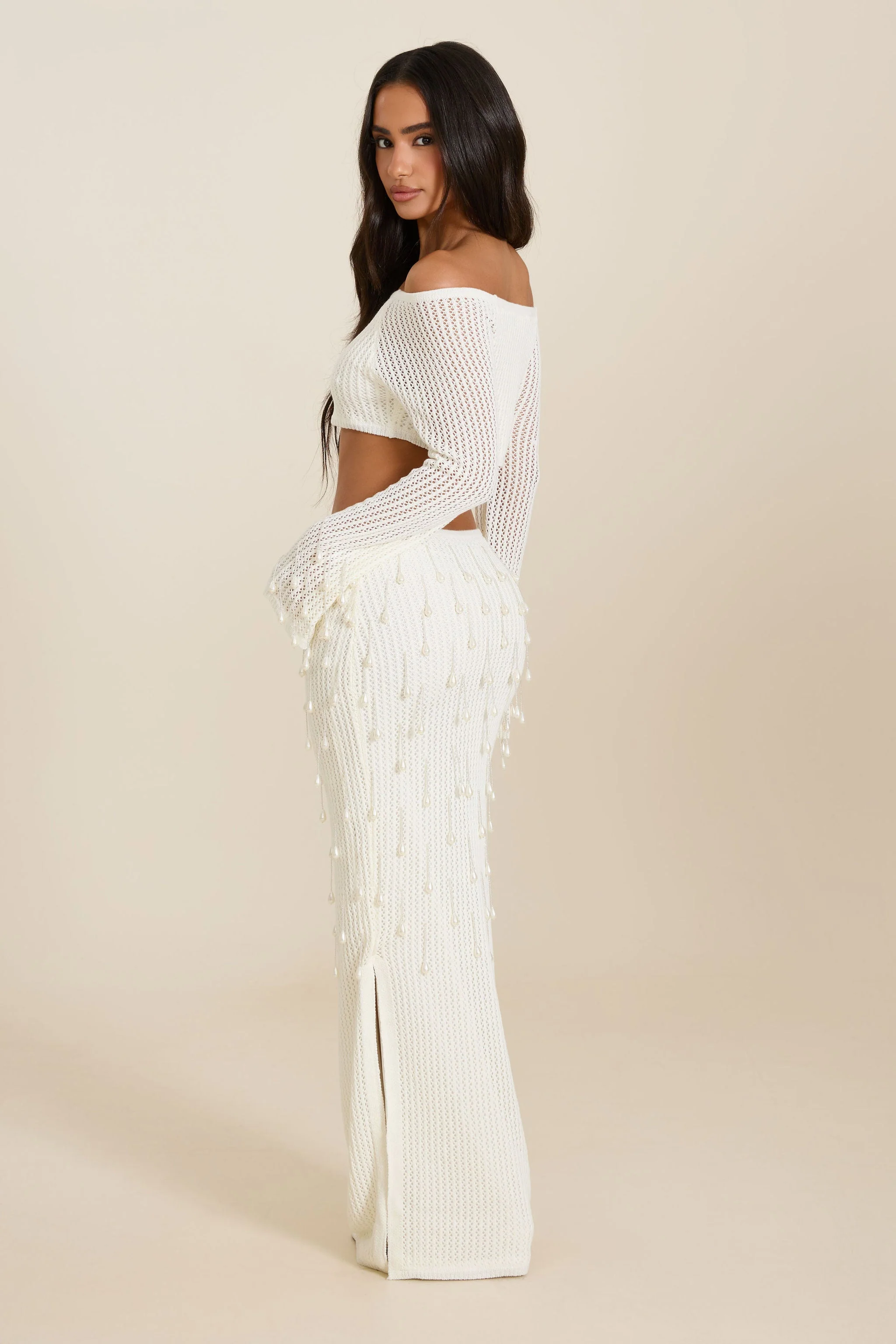 The Gwen Crochet Maxi Skirt Set in White - Image 10
