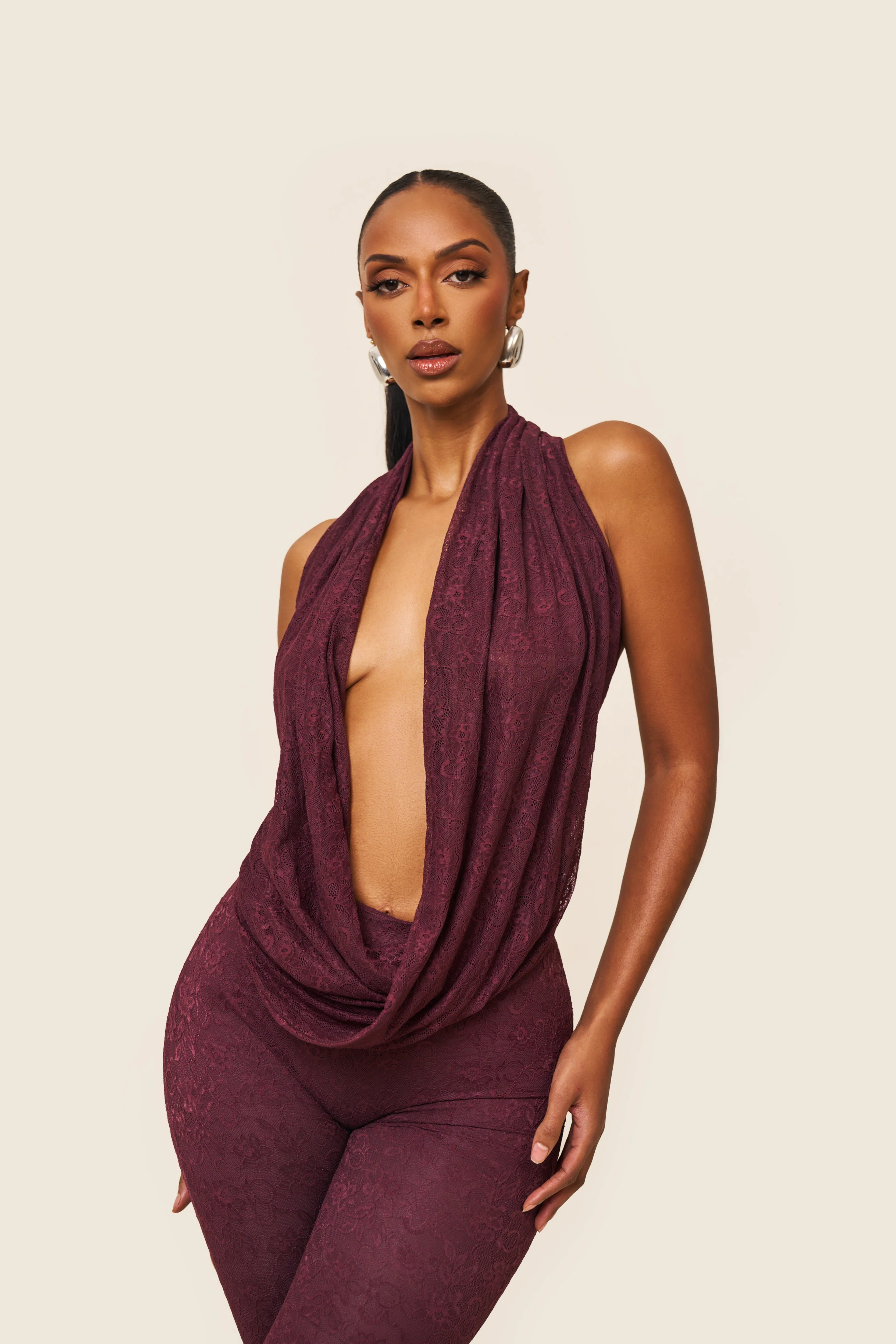 Leia Trousers in Plum Lace - Image 12