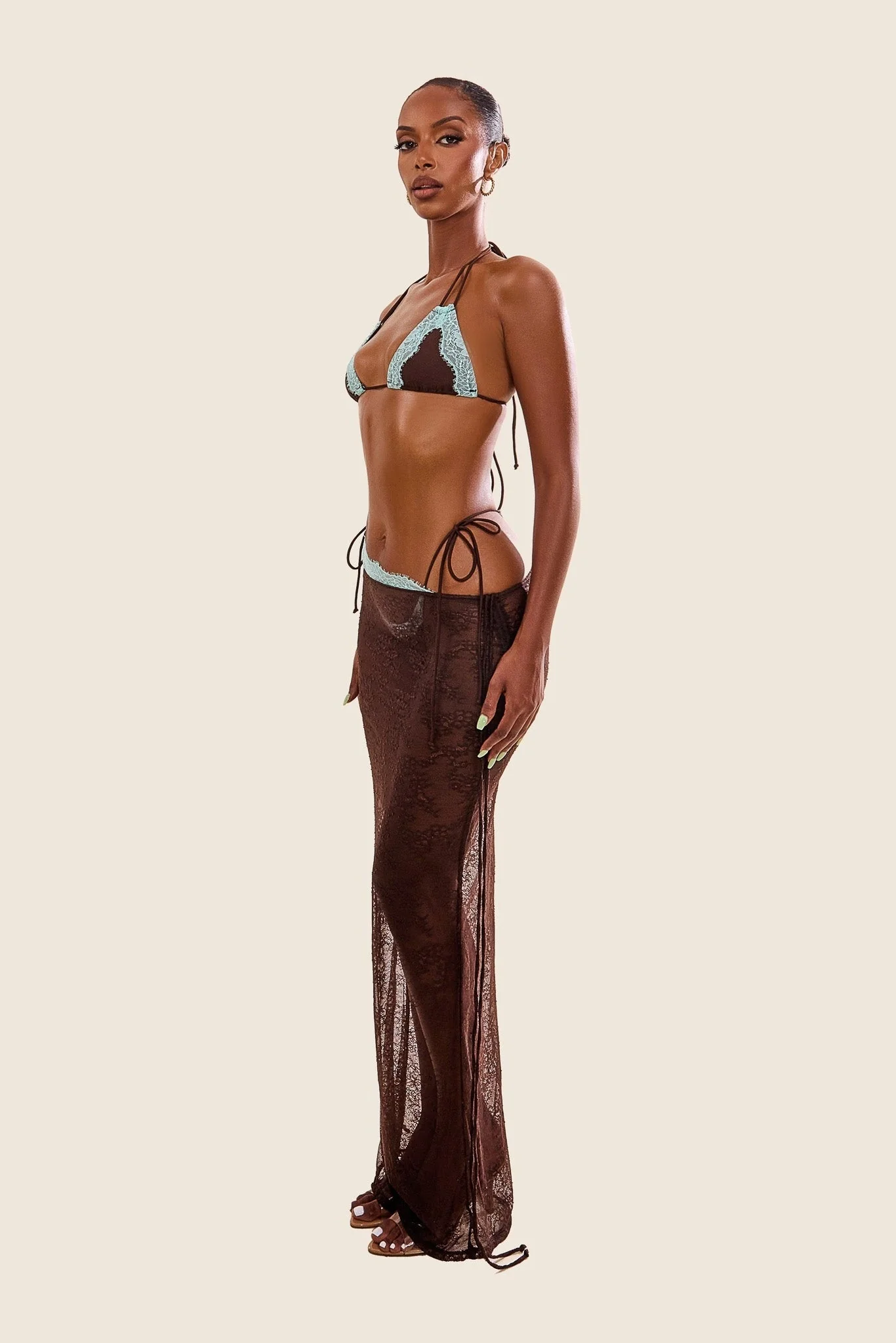 The Ray Lace Maxi Skirt in Brown - Image 5