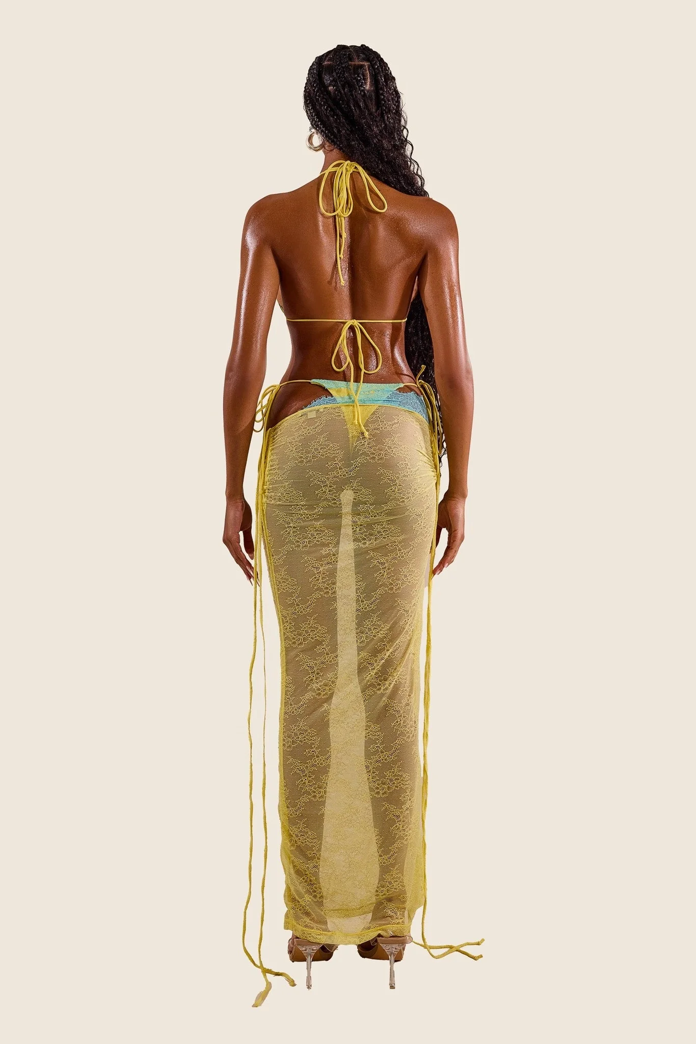 The Ray Lace Maxi Skirt in Yellow - Image 3