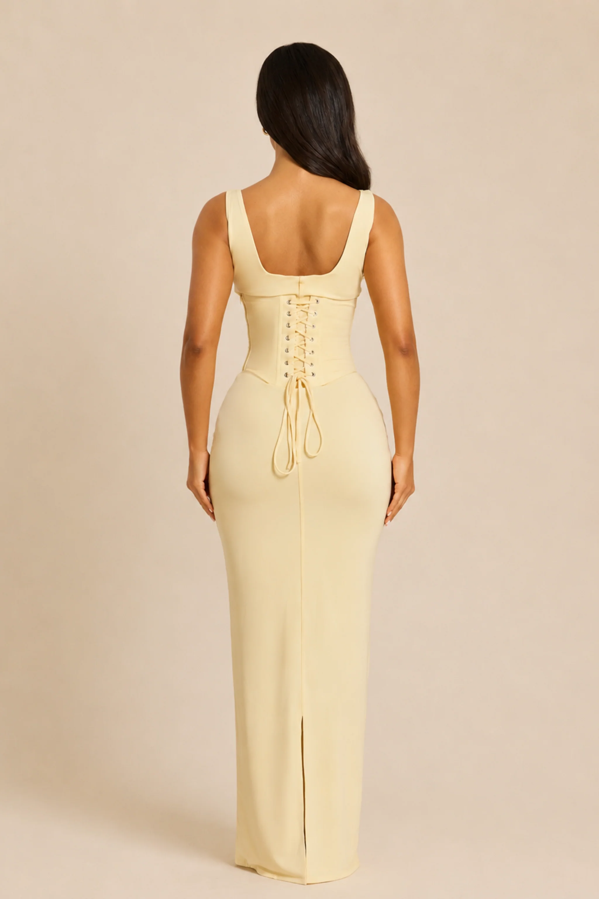 The Sandra Scoop Corset Maxi Dress in Butter Yellow - Image 6