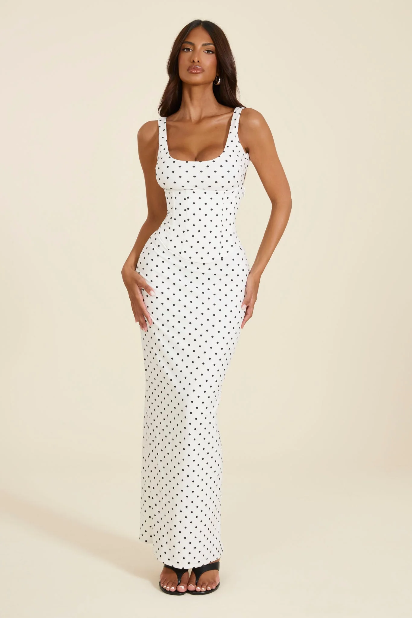 The Sandra Scoop Corset Maxi Dress in Polka Dot - Image 3