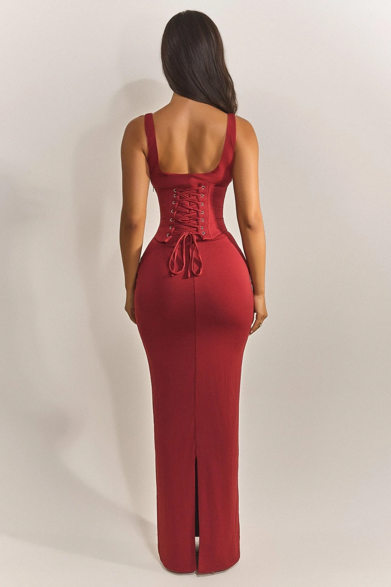 The Sandra Scoop Corset Maxi Dress in Red - Image 4
