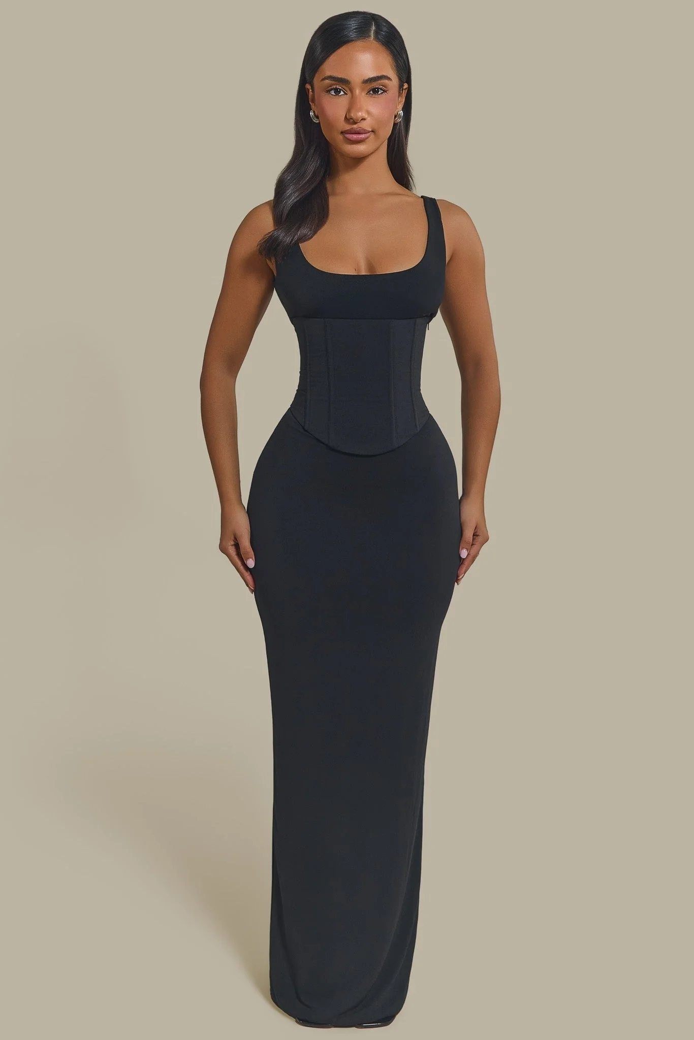The Sandra Scoop Corset Maxi Dress in Black - Image 9