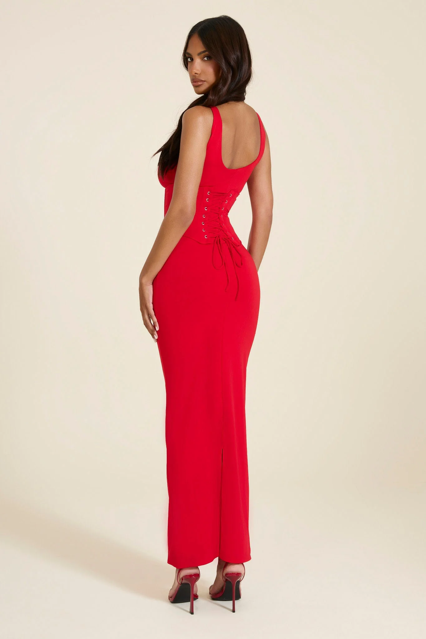 The Sandra Scoop Corset Maxi Dress in Bright Red - Image 6