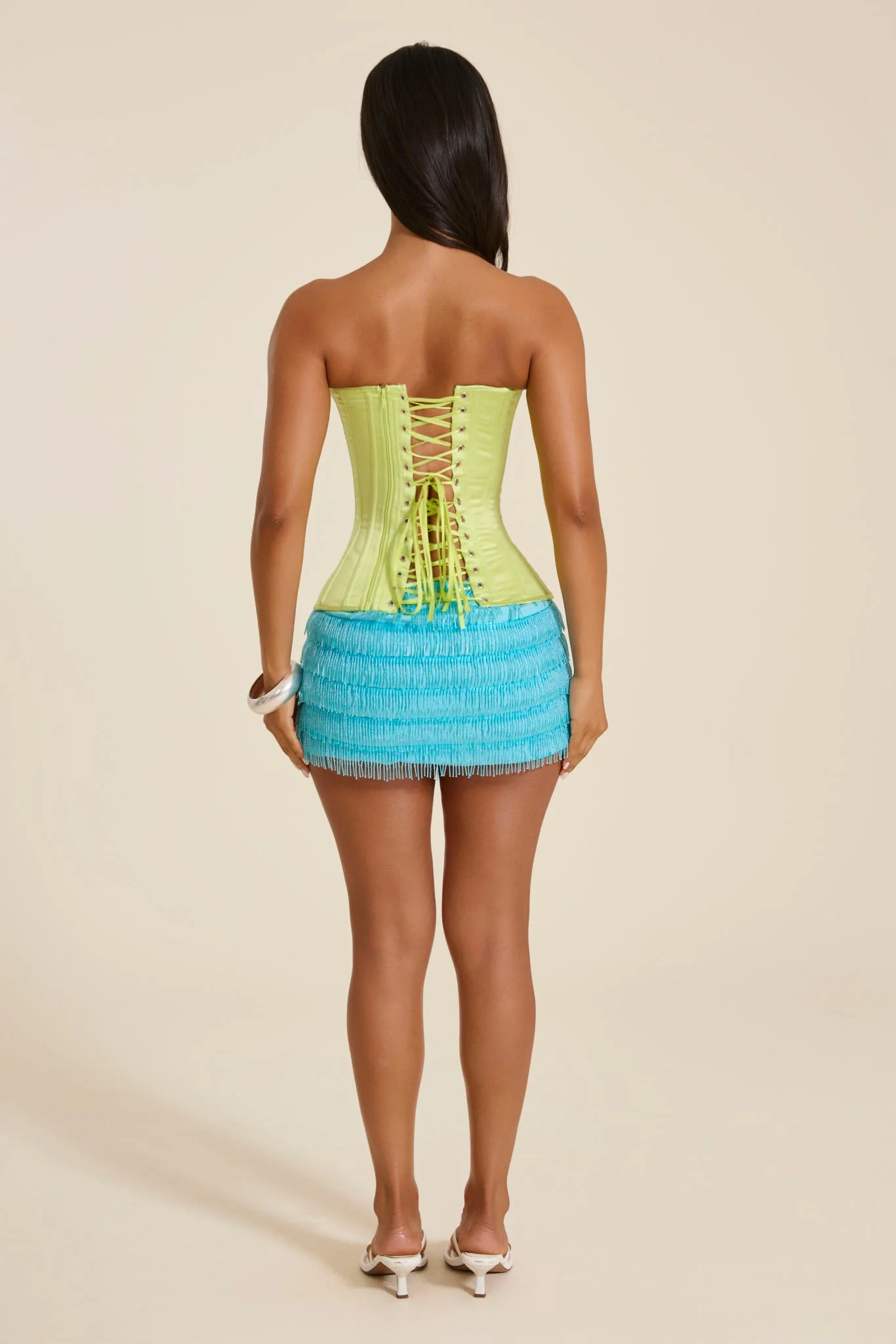 The Sasha Satin Corset Top in Lime - Image 6