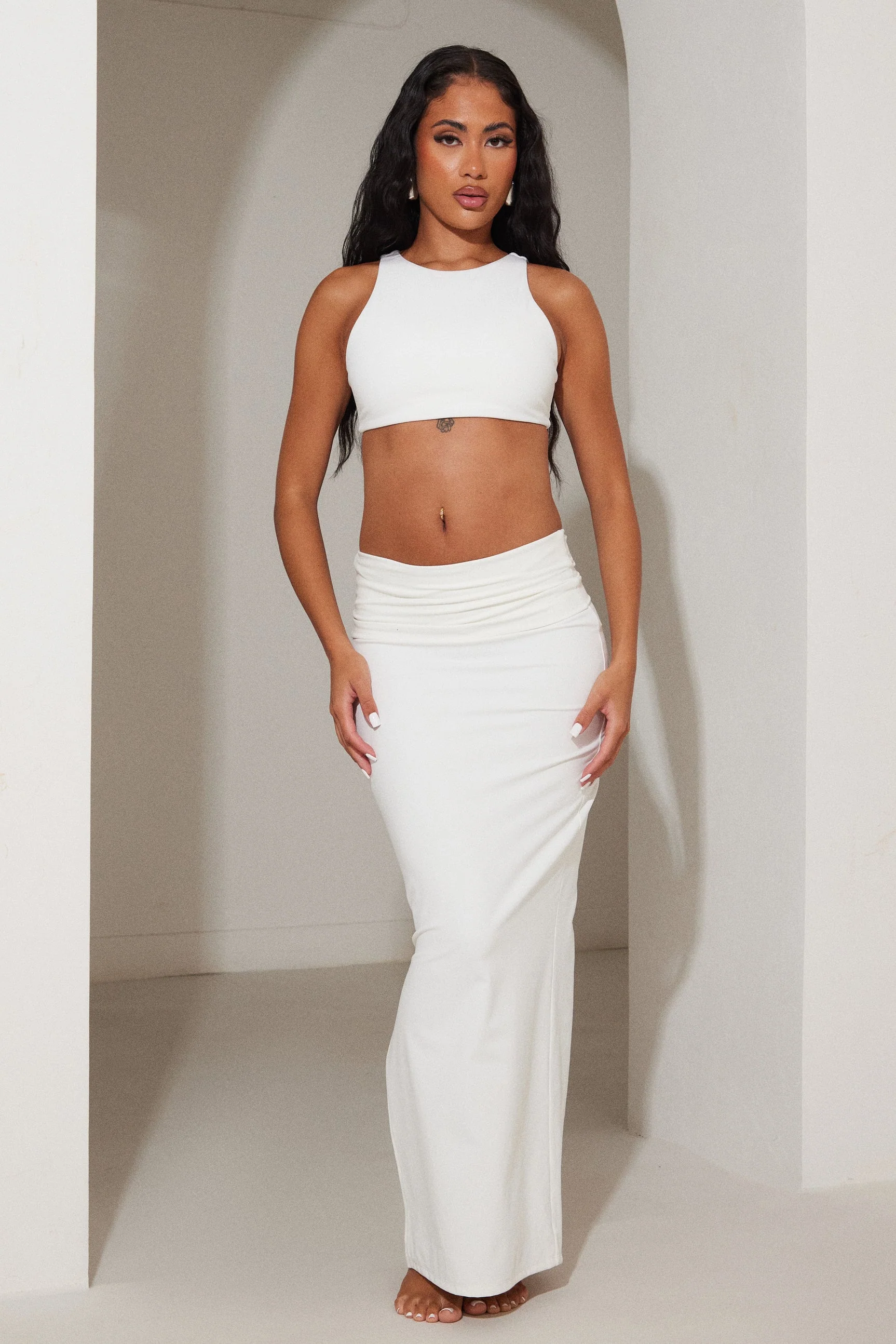 The Sculpt Foldover Maxi Skirt in White - Image 9