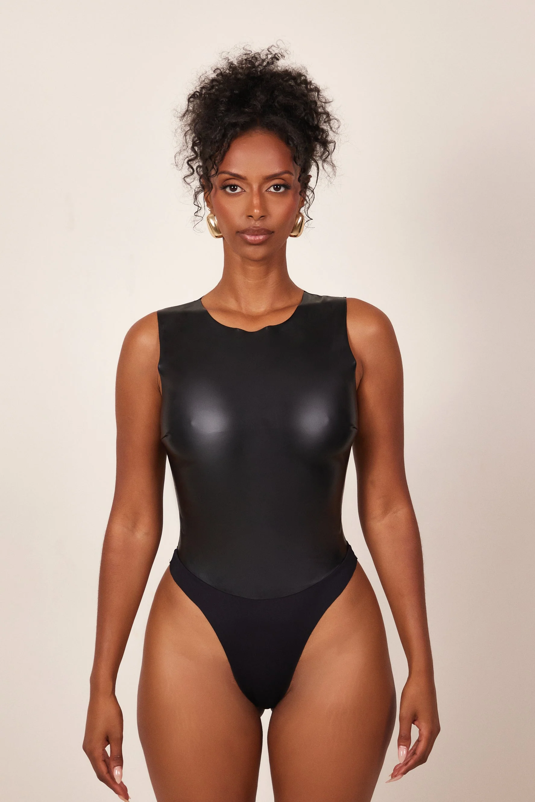The Dominique Leather Bodysuit in Black - Image 2