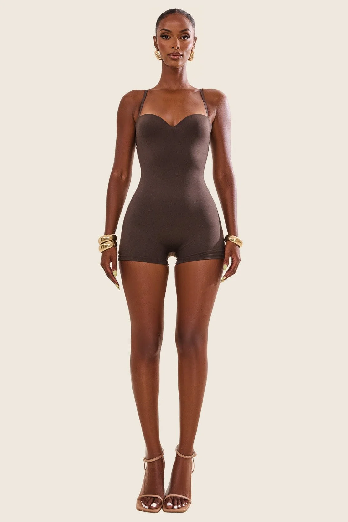 The Sculpt Playsuit in Brown - Image 16