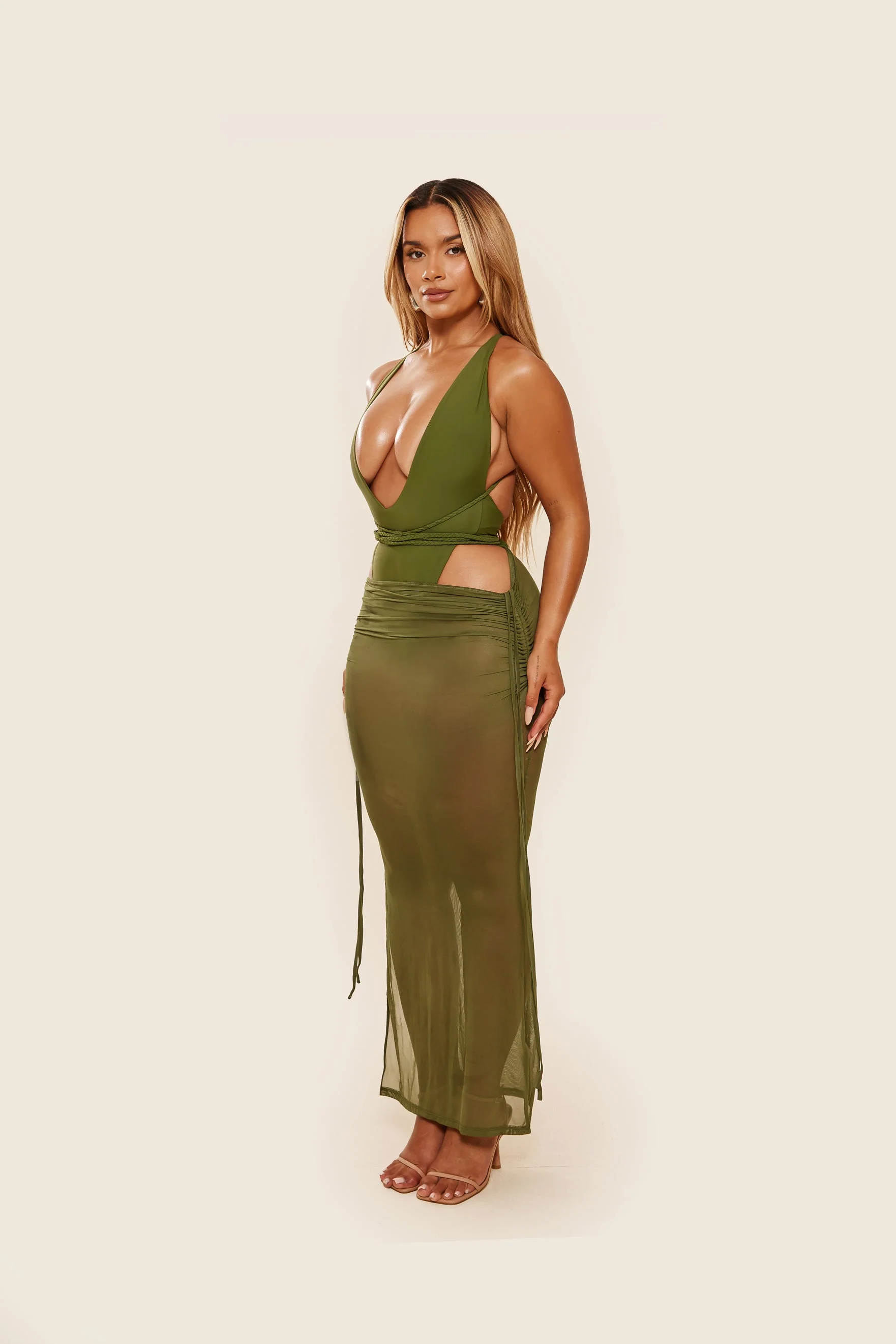 The Vela Cover-Up Maxi Skirt in Olive - Image 4