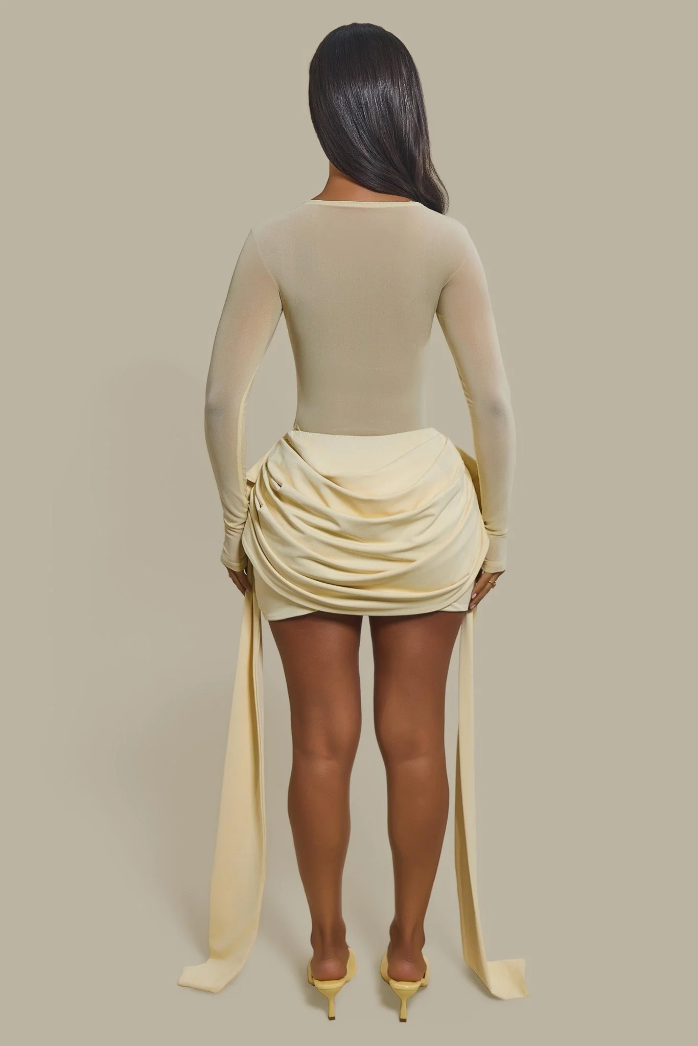 The Yara Long Sleeve Mesh Bodysuit in Butter Yellow - Image 11