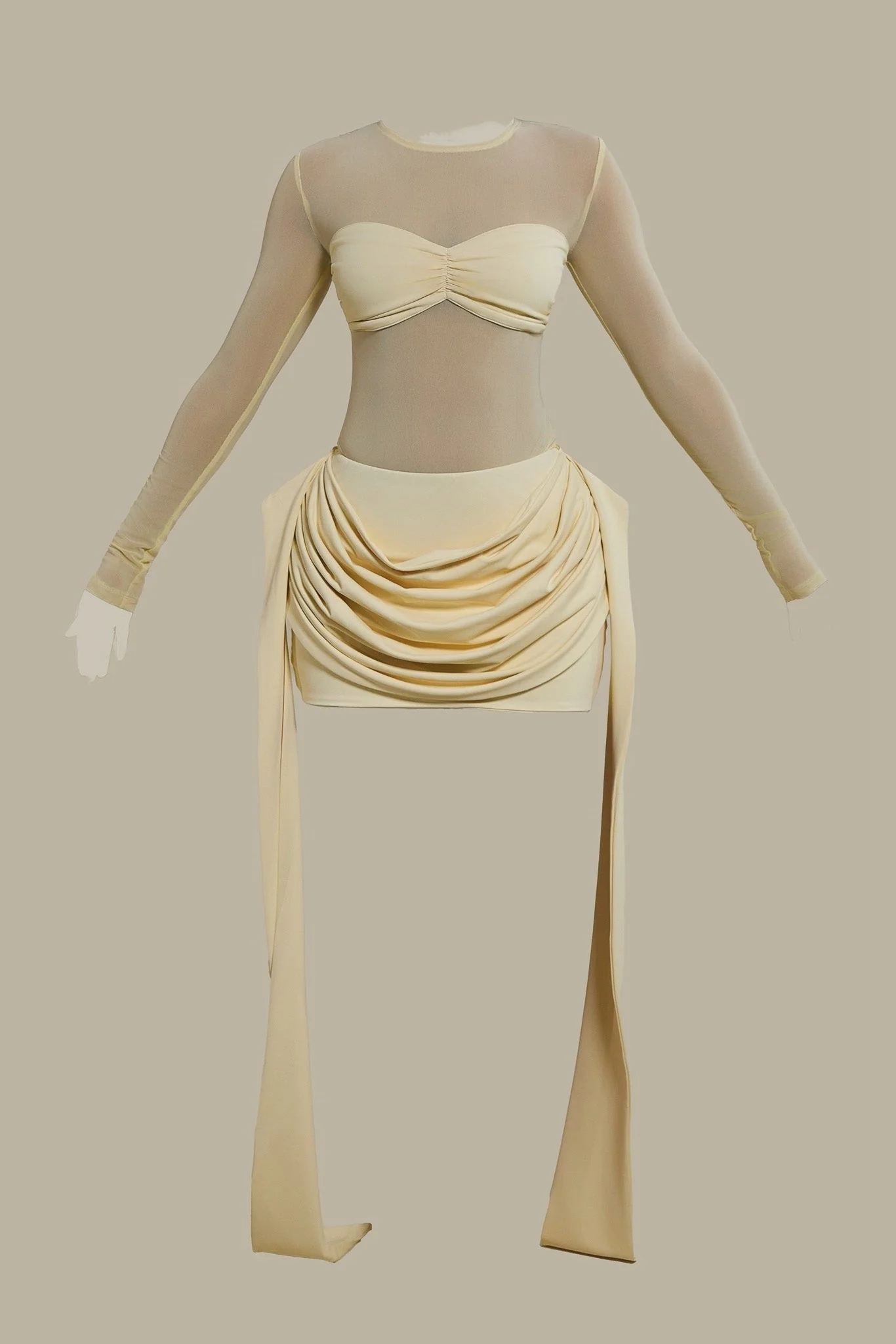 The Yara Long Sleeve Mesh Bodysuit in Butter Yellow - Image 13