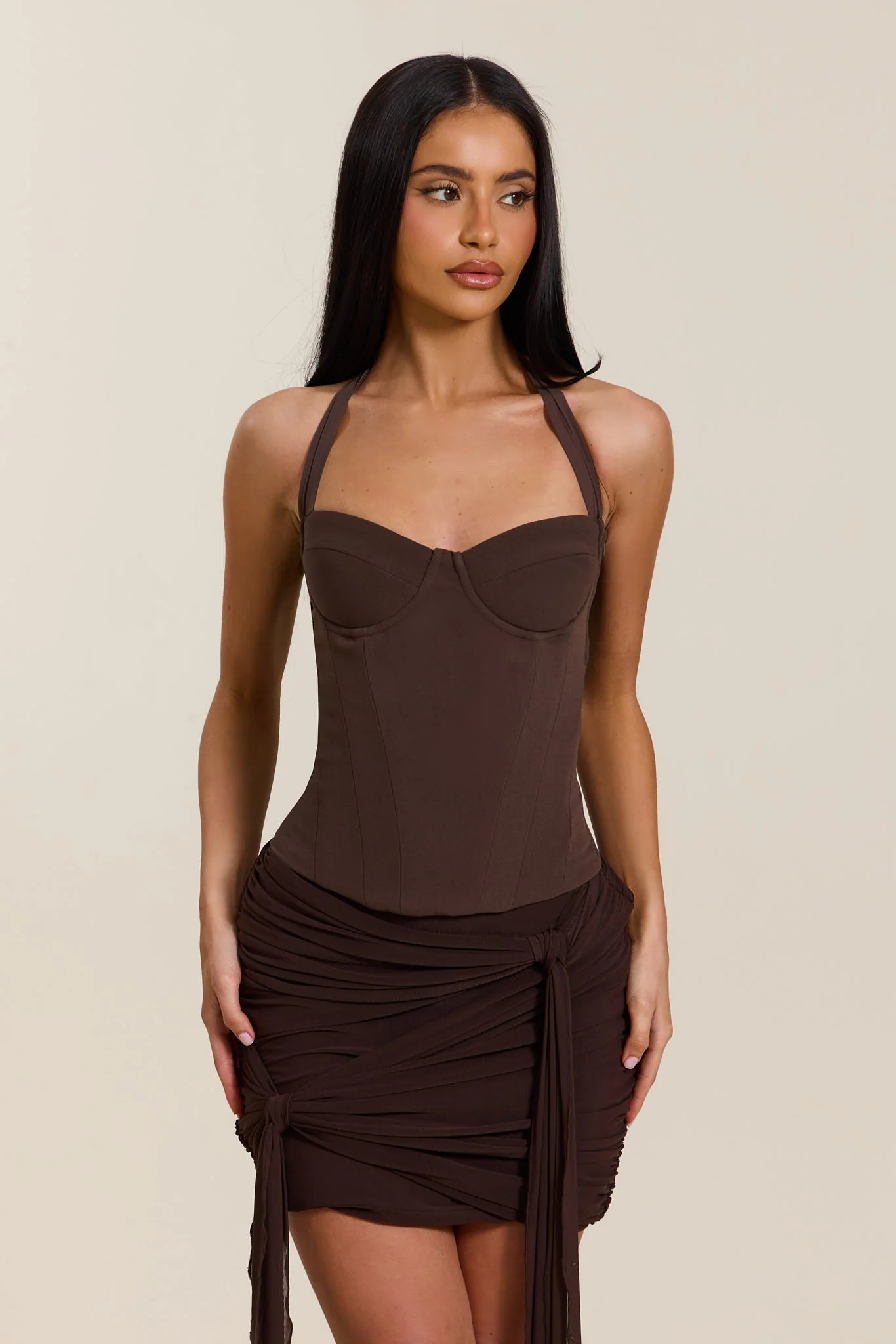 The Zadie Lace Up Corset Top in Brown - Image 8